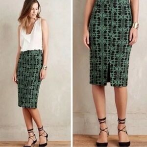 Anthropologie Maeve Green & Black Pencil Skirt Large